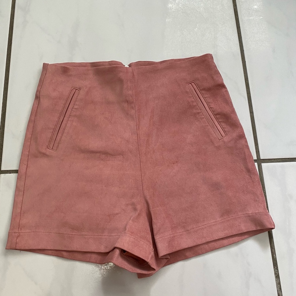 pink suede high rise shorts size S